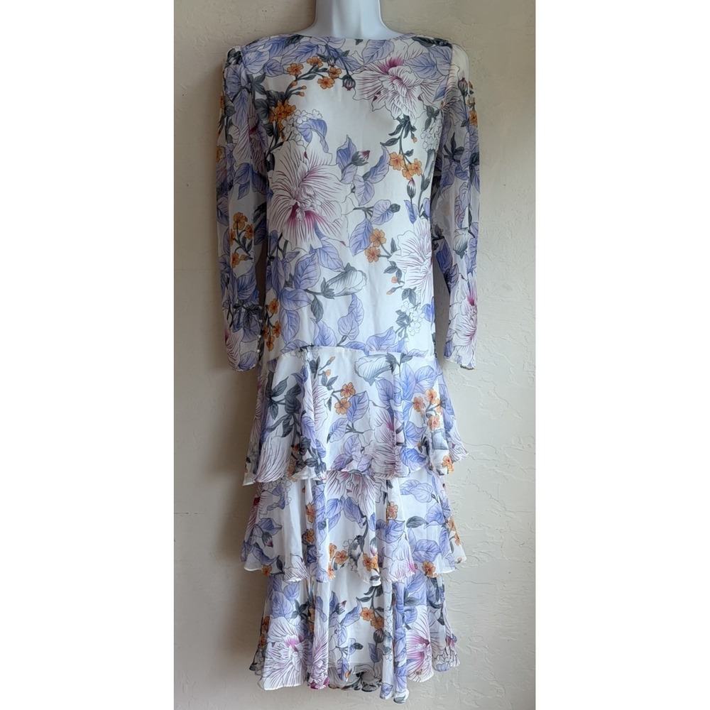 Vintage Ursula Of Switzerland Tiered Floral Ruffle Maxi Dress 14 Garden Romantic
